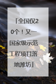全国仅20个！又一国家级示范工程项目落地潍坊